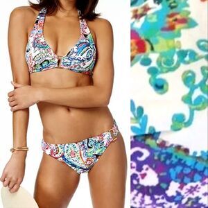 Ralph Lauren Colorful Cabana Paisley Ring Front Halter Bikini Set Size 12